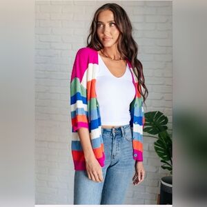 Bright Multicolor Striped Women's Cardigan Sweater